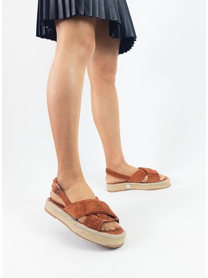 Gdt Ayakkabı Taba Renk Çapraz Bantlı Hasır Triko Kadın Siyah Sandalet