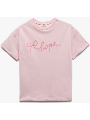 Koton Pamuklu Bisiklet Yaka Nakışlı Kısa Kollu Tişört