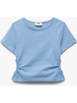 Koton Pencere Detaylı Bisiklet Yaka Kısa Kollu Pamuklu Crop Bluz