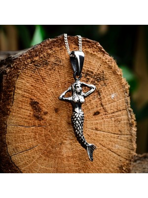 Ebrar Silver Gümüş Deniz Kızı Kolye 925 Ayar Gümüş Deniz Kızı Figürlü Unisex Kolye Erkek Kolye