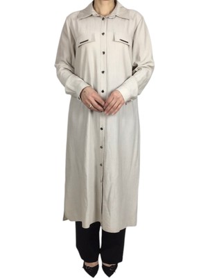 Ece Giyim Kadın Önden Metal Düğmeli Yakalı Uzun Tunik Gömlek