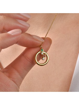 Nox Jewelry 14 Ayar Altın Kaplama Renkli Taşlı Çember Gümüş Kolye - CNS00616