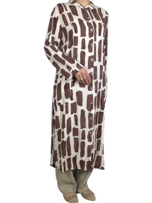 Ece Giyim Kadın Önden Düğmeli Cepli Uzun Tunik Gömlek