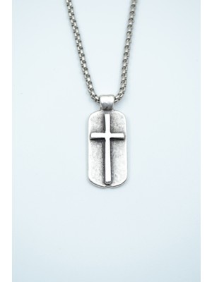 Bu Farklı Haç Künye Örme Zincir Kolye - Gümüş Kaplama - Erkek Kadın Kolye - NO:1387