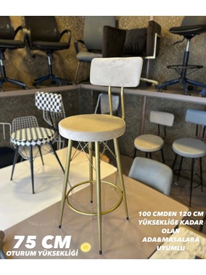 The Sandalye Shop Yeni Mila Bar Sandalyesi Mat(Eskitme) Gold Bej Babyface Kumaş.75  cm  Oturum Yüksekliği