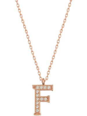 925 Ayar Gümüş Rose F Harfi Kadın Gümüş Kolye