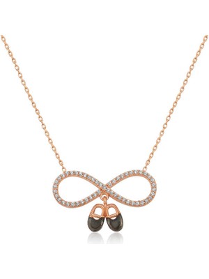 925 Ayar Gümüş Rose Bebek Patikli Sonsuzluk Kolye