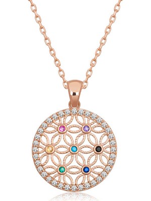 925 Ayar Gümüş Renkli Taşlı Yaşam Çiçeği Kadın Gümüş Kolye