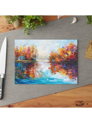 Painted Anarchy Zarif Sokak Lambası Tasarımlı Cam Kesme Tahtası - Temperli, Kaymaz, Çizilmez, Temizlemesi Kolay