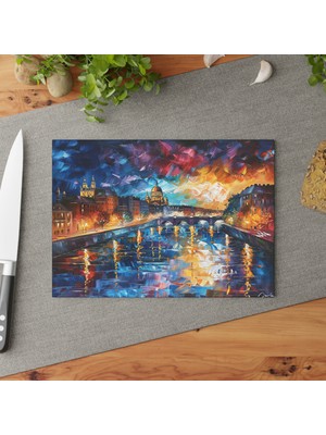 Painted Anarchy Zarif Sokak Lambası Tasarımı Temperli Cam Kesme Tahtası - Şık ve Dayanıklı