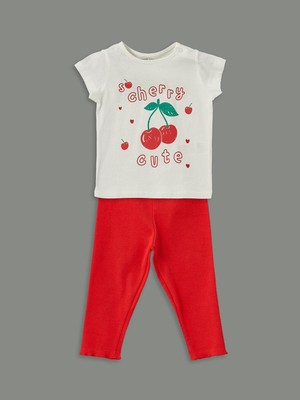 Lcw Baby  Bisiklet Yaka Baskılı Kız Bebek Tişört ve Tayt 2'li