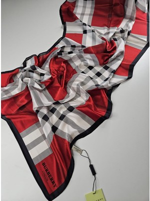 Burberry  Vual Ipek Şal Siyah Kırmızı
