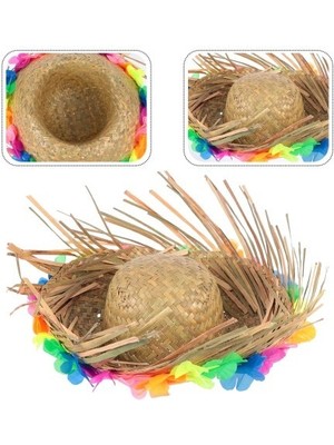 Natural Renkli Püsküllü Örme Hasır Hawaii Şapka