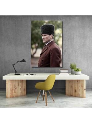 Artarilion Renklendirilmiş Görsel Atatürk Kanvas Tablo Modeli Dikey Duvar Tablosu Ofis Ev Dekoru