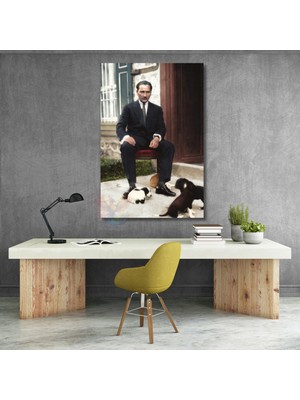 Takım Elbiseli Atatürk Kanvas Duvar Tablosu Dikey Tablo Ev Ofis Dekoru