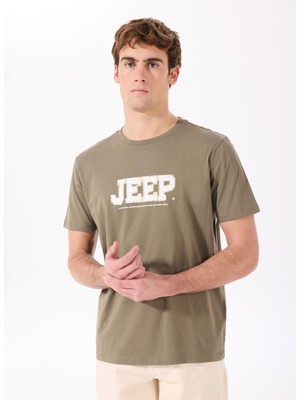 Jeep Bisiklet Yaka Baskılı Haki Erkek T-Shirt J5SM-TST7339