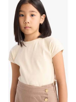 DeFacto Slim Fit Dar Kesim Bisiklet Yaka Basic Düz Fitilli Kaşkorse Kısa Kollu Tişört Kız Çocuk B3053A825SM