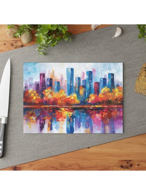Painted Anarchy Şık Yağmurlu Sokaklar Temperli Cam Kesme Tahtası - Kaymaz, Çizilmez, Kolay Temizlenen