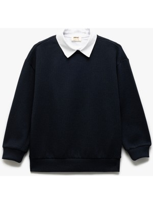 Koton Uzun Kollu Gömlek Yaka Detaylı Basic Sweatshirt