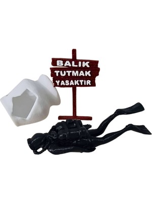 BarsDepo Balık Tutmak Yasaktır Akvaryum Dekoru Dalgıç Adam ve Kırık Küp 3 Parça Süsleme Malzemesi