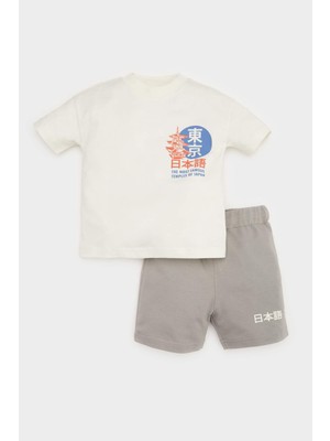 DeFacto 2'li Takım Baskılı Kısa Kollu Tişört Beli Lastikli Şort Erkek Bebek D7929A525SM