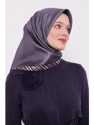 Antrasit Ekose Kenar Twill Ipek Eşarp