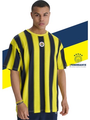 Fenerbahçe Orijinal Lisanslı Sarı Lacivert Çubuklu Erkek T-Shirt