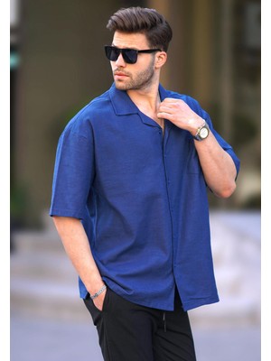 Lacivert Kısa Kollu Oversize Erkek Gömlek 6737