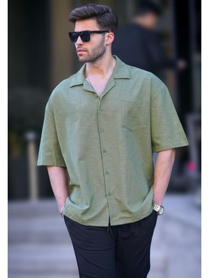 Haki Kısa Kollu Oversize Erkek Gömlek 6737