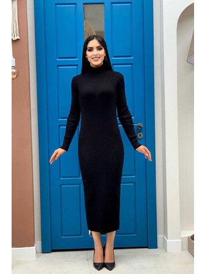 Kadın Balıkçı Yaka Uzun Kol Tessettür Uygun Kaşkorse Kumaş Elbise Boy Iç GÖSTERMEZ135 cm