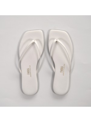 Tkees Kadın Beyaz Kare Burun Günlük Şık Terlik