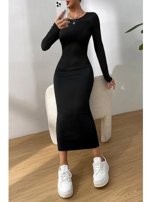 MaxiMor Kadın Bisiklet Yaka Kalem Model Kaşkorse Kumaş Elbise Tesettür Uygundur Boy 135CM
