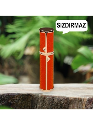 Hamiki Deri Sızdırmaz Taşınabilir Mini Doldurulabilir Boş Küçük Seyahat Cep Parfüm Şişesi-Turuncu