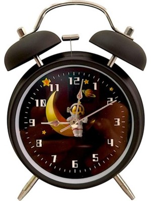 Astronot Tasarımlı Metal Siyah Masa Üstü Alarmlı Çalar Saat