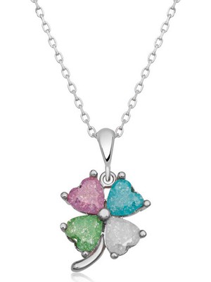 Gümüş Renkli Taşlı Kalp Yonca Kadın Kolye