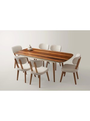 Çınar Ahşap Salon Yemek Masa Sandalye Takımı Masal 6 Sandalyeli Ortadan Açılır Büyüyen Ceviz 80 x 130  cm