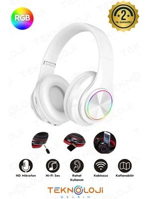 Teknoloji Gelişim Bluetooth 5.0 Kulaküstü Mikrofonlu LED Işıklı Katlanabilir AUX ve SD Kart Girişli