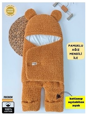 S.kahve Kız Erkek Bebek Dış Kundak Battaniyesi Welsoft Peluş Ayaklı Uyku Tulumu 0-12 Ay Ekstra Uzun
