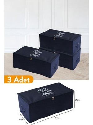 3 Adet - Küçük Boy Baskı Detaylı Lacivert Hurç 52 x 28 x 21 cm