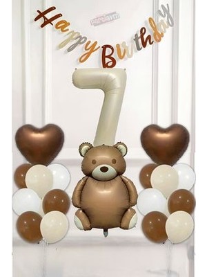Sevimli Ayıcık Soft Kahve Tonları Balon Seti Krem Rakam Retro White Kahve Kalp Full Set