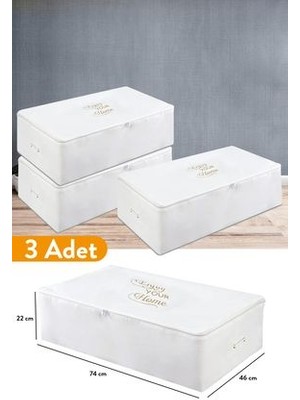 3 Adet - Mega Boy Baza Altı Beyaz Hurç 74 x 46 x 22 cm