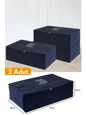 3 Adet - Mega Boy Baza Altı Lacivert Hurç 74 x 46 x 22 cm
