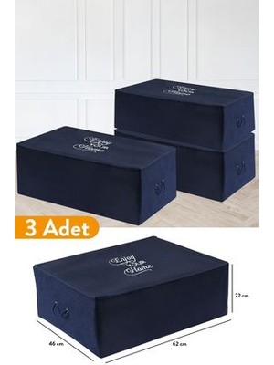 3 Adet - Büyük Boy Baza Altı Lacivert Hurç 62 x 46 x 22 cm