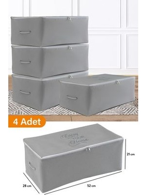 4 Adet - Küçük Boy Baskı Detaylı Antrasit Hurç 52 x 28 x 21 cm