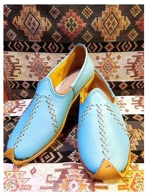 Yemeni (Çarık), Osmanlı Yemeni Dünyası, Deri Yemeni, Açık Mavi Renk.