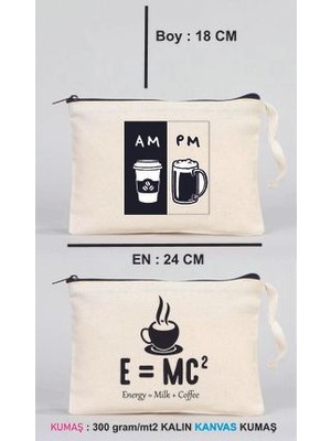 1 Adet Kahve ve 1 Adet Bira Kaset Baskılı Kanvas Kumaş Clutch Makyaj Çantası