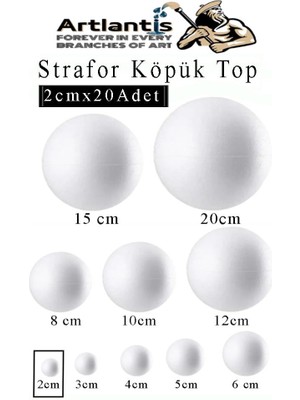 Artlantis Strafor Köpük Top 2 cm 20 Adet Köpük Top Küre Toplar Yuvarlak Strafor Köpük Top Okul Deney Hobi Sanat