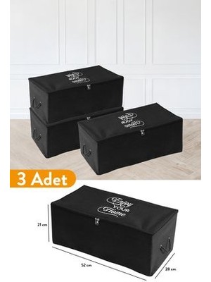 3 Adet - Küçük Boy Baskı Detaylı Siyah Hurç 52 x 28 x 21 cm
