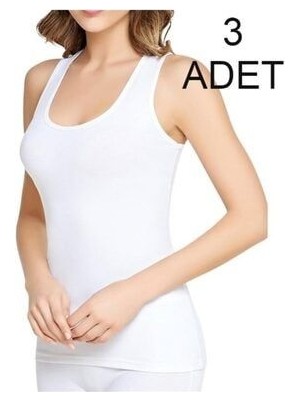 Kadın Beyaz Elastan Geniş Askı Atlet 3'lü