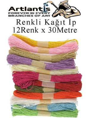 Artlantis Kağıt Ip 12 Renk 1 Paket Kraft Kağıt Ip 12 Li 30 Metre Hobi Hediye Paketleme Kağıt Ip
